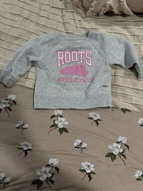 Roots Grey Sweatshirt with Pink Logo